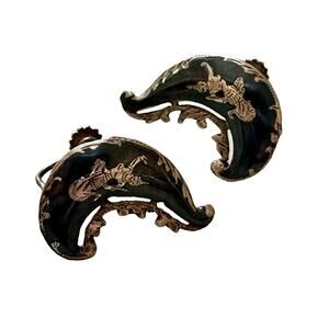 Vintage Siam Sterling Silver Niello Dancer Screwback Earrings